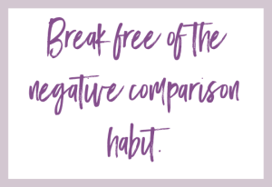 White box with purple background with text that reads Break free of the negative habit